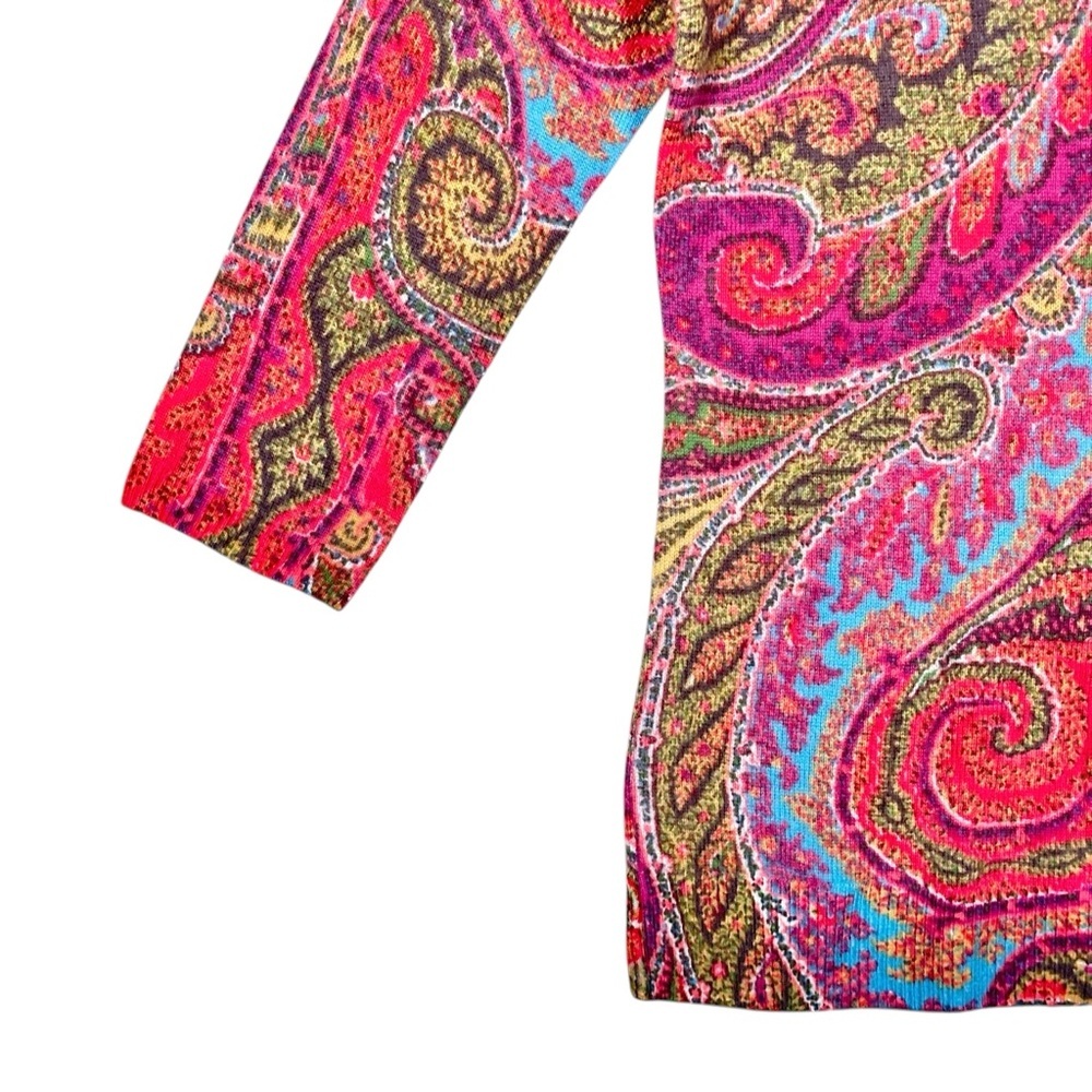 TALBOTS 100% Cashmere Paisley Printed 3/4 Sleeve Sweater - Picture 5 of 9